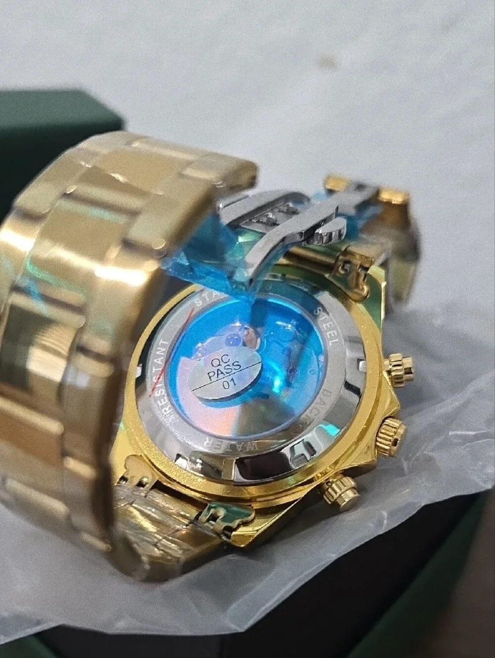 Gold Men's Automatic Watch with Crystal Accents